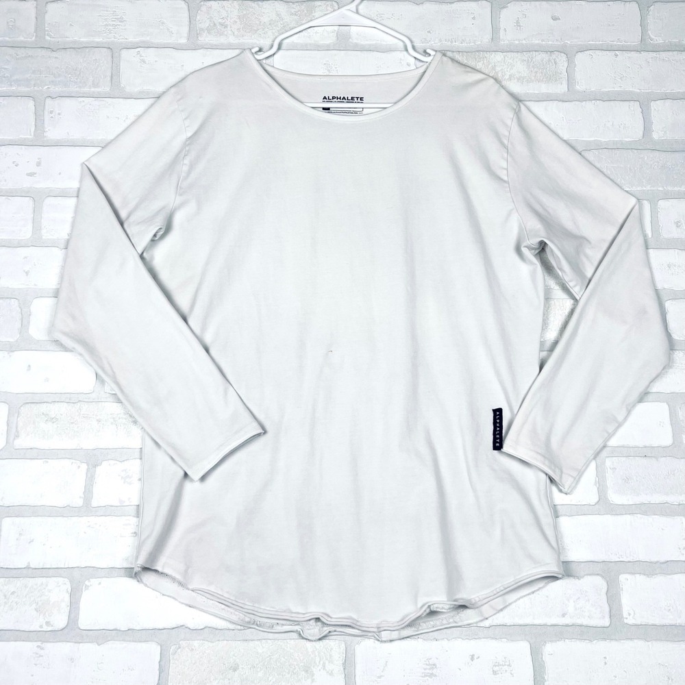 Alphalete Womens White Long Sleeve Curved Hem Athletic Top Cotton Spandex M